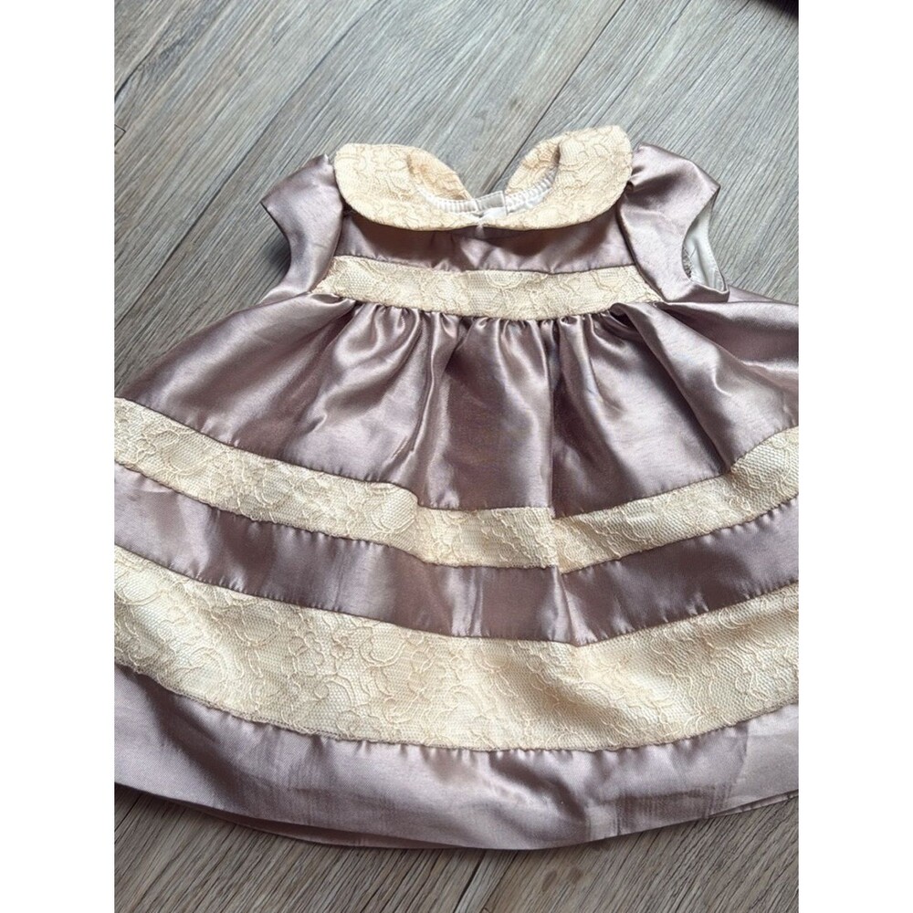 Laura Ashley Silky Satin Baby Dress with Lace Trim - Champagne & Cream special